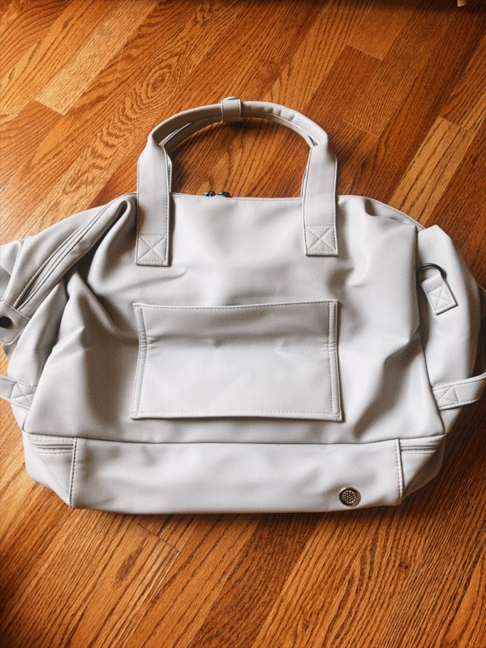 Gray Soft Leather Weekender Duffle Bag